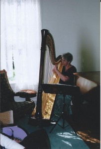Judy Phillips playing the harp